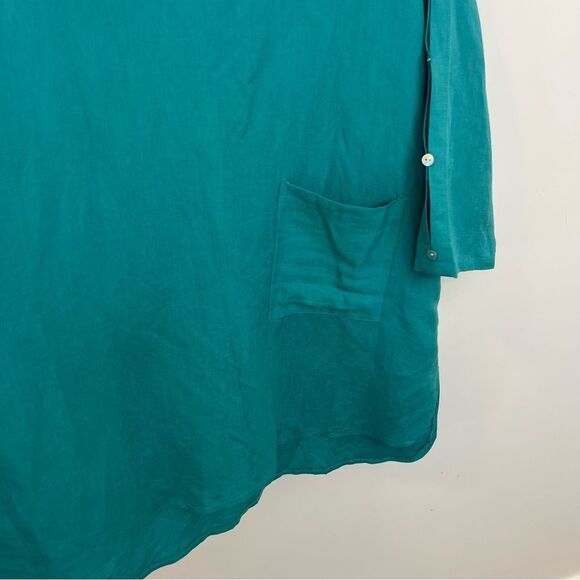 Toofan teal linen 1X blouse with buttons down arm - Picture 9 of 14